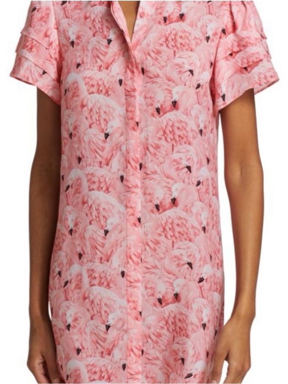 Alice + Olivia Jem Flamingo Short Sleeve Shirtdress